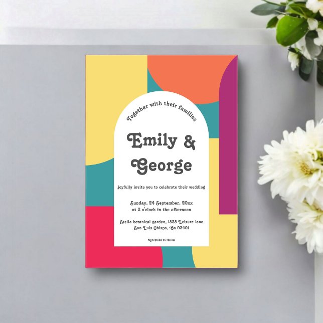 Invitaciones Acrílicas Modern Whimsical Colorful Groovy Abstract Wedding (Subido por el creador)
