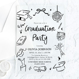 Invitaciones Acrílicas Modern Whimsical Hand Drawn Bow Graduation Party