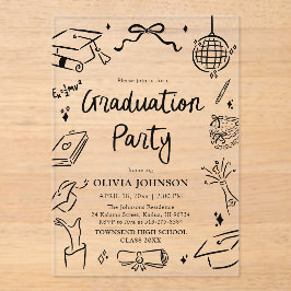 Invitaciones Acrílicas Modern Whimsical Hand Drawn Bow Graduation Party