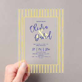 Invitaciones Acrílicas Modern Yellow Hand Written Pinstripe Italy Wedding