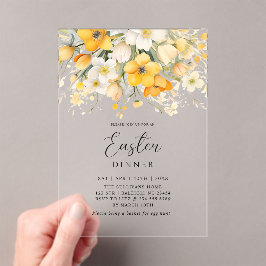 Invitaciones Acrílicas Modern Yellow Spring Floral Easter Dinner