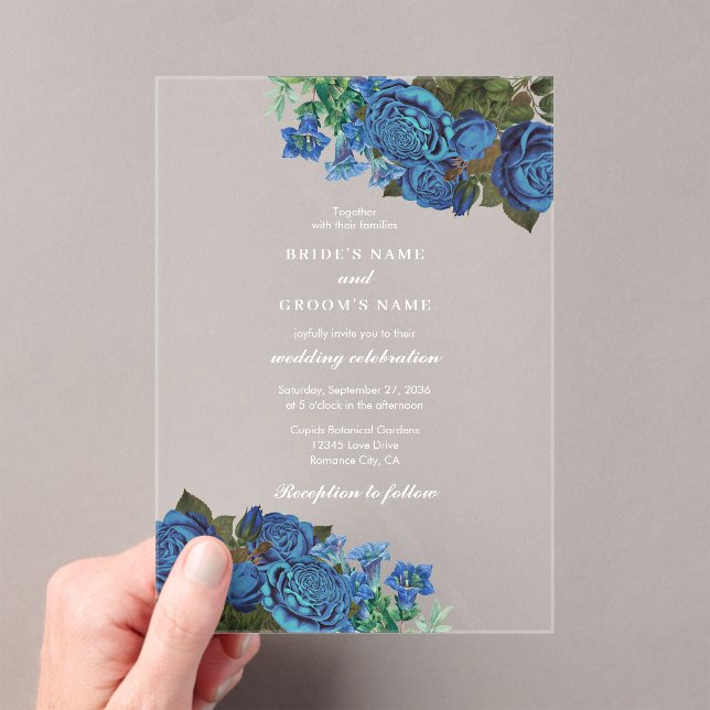 Invitaciones Acrílicas Moderna acuarela floral azul elegante matrimonio (Insitu (portátil))