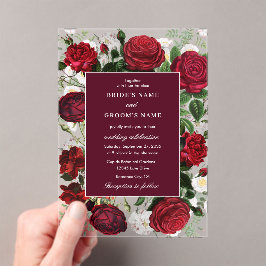 Invitaciones Acrílicas Moderna acuarela floral de Borgoña Elegante Boda