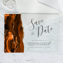 Invitaciones Acrílicas Moderna Agate de Oro Naranja Quemado Guardar la ta