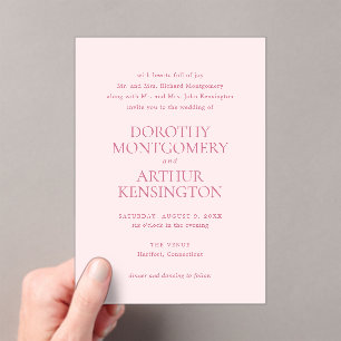 Invitaciones Acrílicas Moderna Boda Elegante Rosa