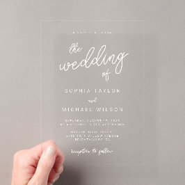 Invitaciones Acrílicas Moderna caligrafía dramática Boda blanco negro