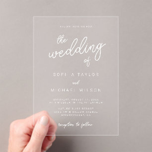 Invitaciones Acrílicas Moderna caligrafía dramática Boda blanco negro