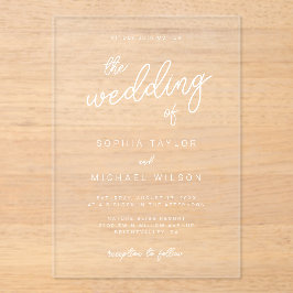 Invitaciones Acrílicas Moderna caligrafía dramática Boda blanco negro