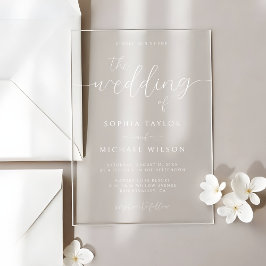 Invitaciones Acrílicas Moderna caligrafía Minimalista Boda blanco