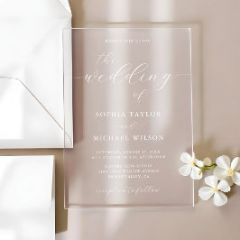 Invitaciones Acrílicas Moderna caligrafía romántica Boda blanco