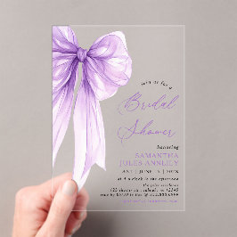 Invitaciones Acrílicas Moderna Coquette Purple Bow Bridal Shower