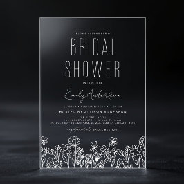 Invitaciones Acrílicas Moderna Ducha Bridal Boho Wildflower Elegante