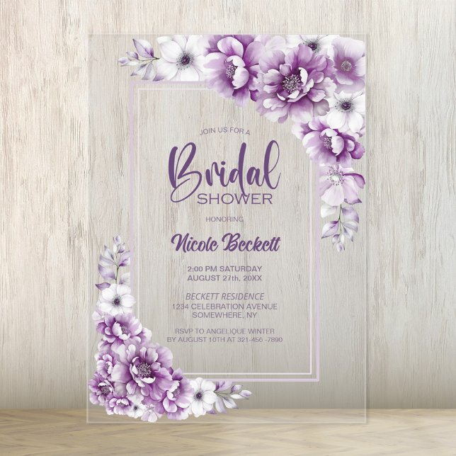 Invitaciones Acrílicas Moderna ducha de novia floral rosa (Subido por el creador)