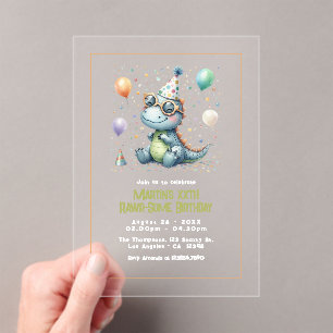 Invitaciones Acrílicas Moderna fiesta de cumpleaños de dinosaurios triral