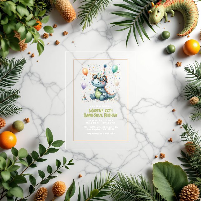 Invitaciones Acrílicas Moderna fiesta de cumpleaños de dinosaurios triral (Modern Three-Rex Dinosaur Birthday Party Acrylic Invitation)