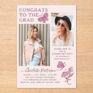 Invitaciones Acrílicas Moderna fiesta de graduación de fotos de mariposa 