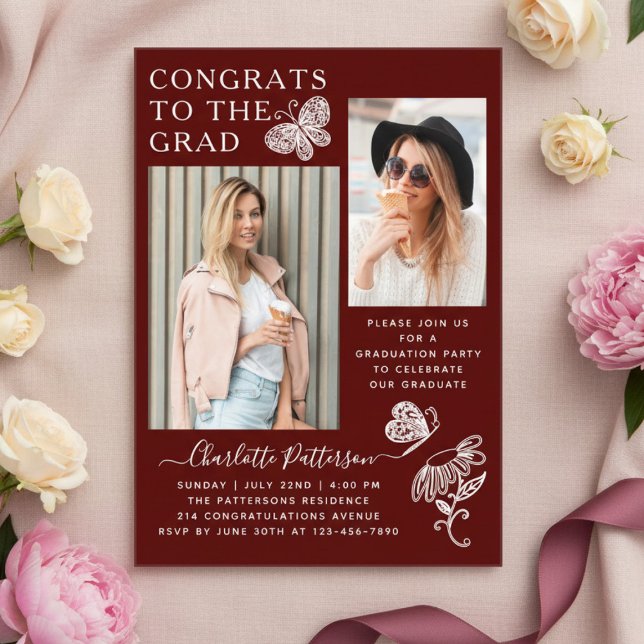 Invitaciones Acrílicas Moderna fiesta de graduación de fotos de mariposa  (Subido por el creador)