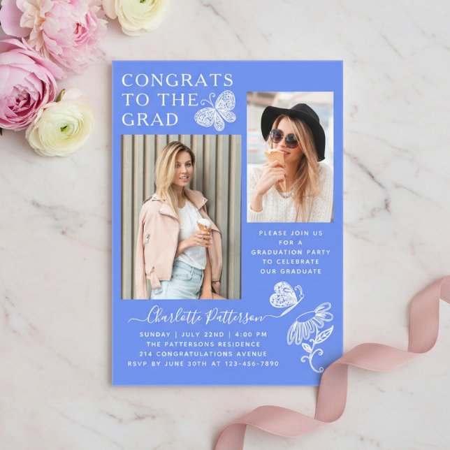 Invitaciones Acrílicas Moderna fiesta de graduación de fotos de mariposa  (Subido por el creador)