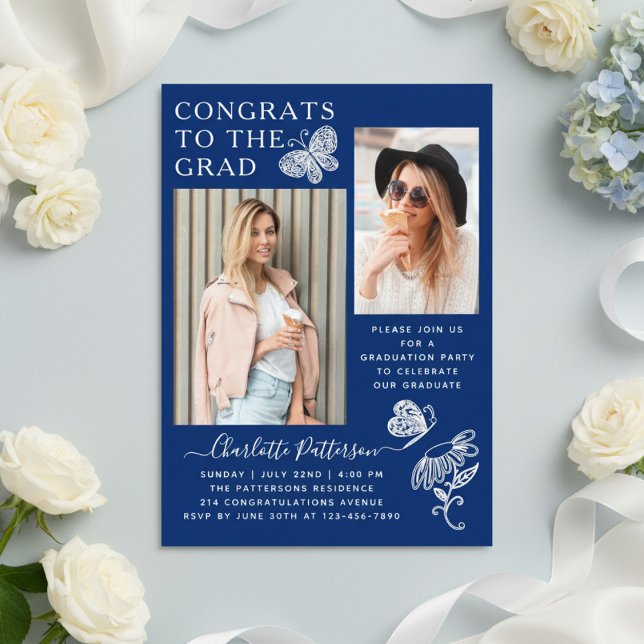 Invitaciones Acrílicas Moderna fiesta de graduación de fotos de mariposa  (Subido por el creador)