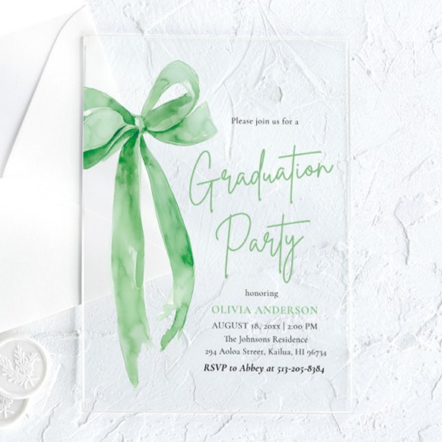 Invitaciones Acrílicas Moderna fiesta de graduación Lime Green Bow (Subido por el creador)