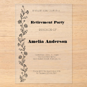 Invitaciones Acrílicas Moderna jubilación elegante margarita negra