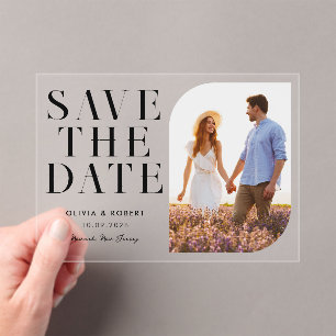Invitaciones Acrílicas Moderna Moda Minimalista foto casamiento Guardar l