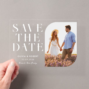 Invitaciones Acrílicas Moderna Moda Minimalista foto casamiento Guardar l