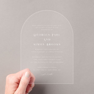 Invitaciones Acrílicas Moderna tipografía blanca elegante Boda cristiana