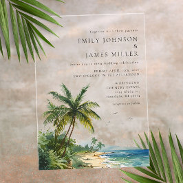 Invitaciones Acrílicas Moderna y elegante acuarela Tropical Beach Wedding