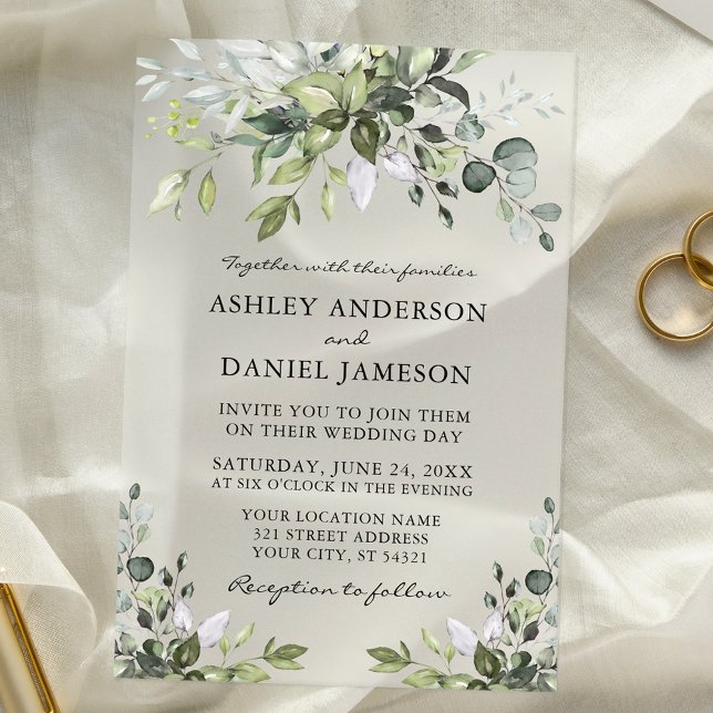 Invitaciones Acrílicas Moderna y elegante Boda de la vegetación acuática (Customize to change text size or text style.)
