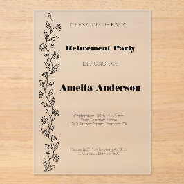 Invitaciones Acrílicas Moderna y elegante daisy de retiro negro