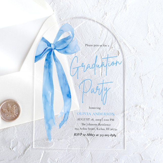 Invitaciones Acrílicas Moderna y elegante graduación de Blue Bow con arco (Subido por el creador)