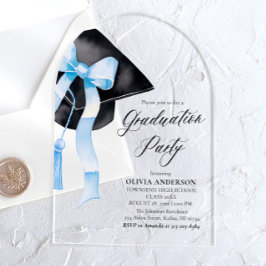 Invitaciones Acrílicas Moderna Y Elegante Graduación De Bow Azul