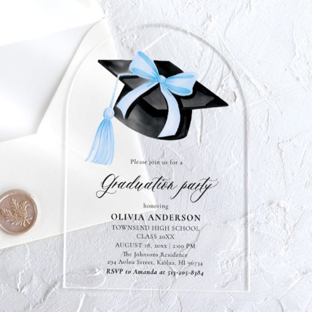 Invitaciones Acrílicas Moderna Y Elegante Graduación De Bow Azul (Subido por el creador)