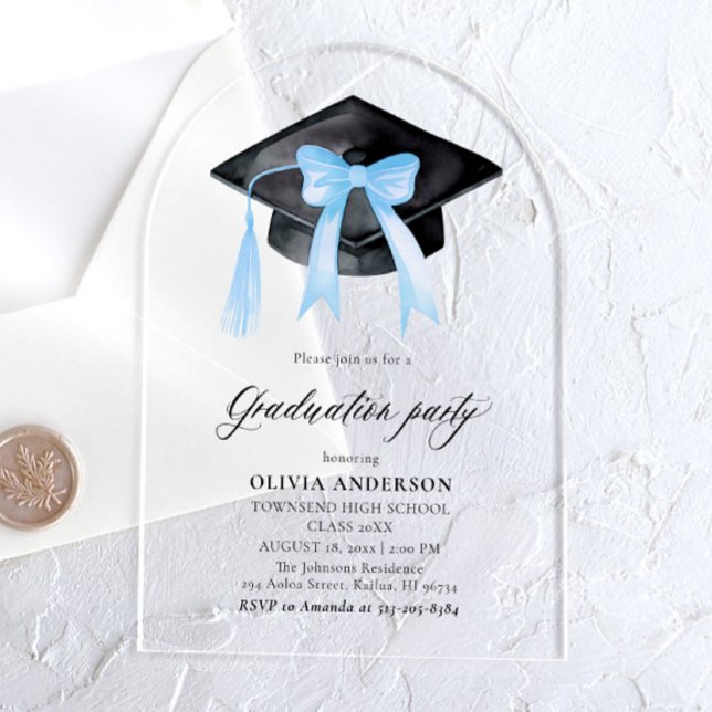 Invitaciones Acrílicas Moderna Y Elegante Graduación De Bow Azul (Subido por el creador)