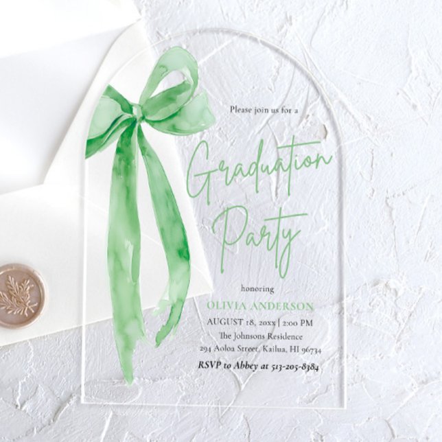 Invitaciones Acrílicas Moderna y elegante graduación de Green Bow (Subido por el creador)