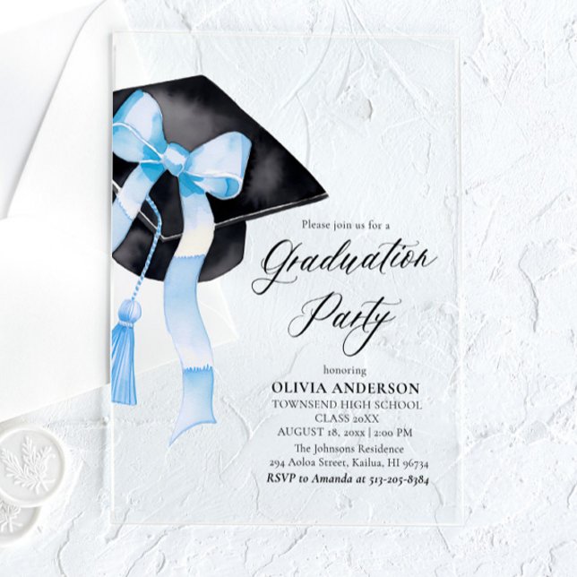 Invitaciones Acrílicas Moderna y elegante Graduación estilo Blue Bow (Subido por el creador)