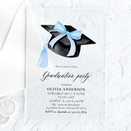 Invitaciones Acrílicas Moderna y elegante Graduación estilo Blue Bow