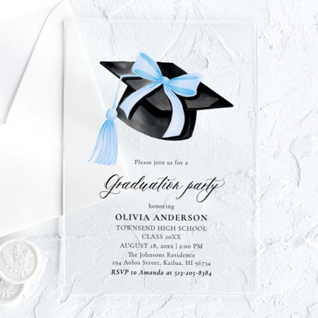 Invitaciones Acrílicas Moderna y elegante Graduación estilo Blue Bow (Subido por el creador)