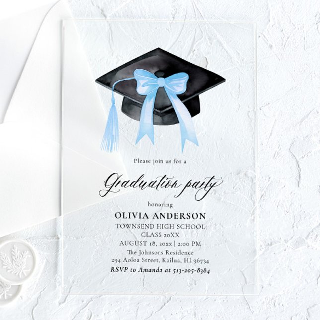 Invitaciones Acrílicas Moderna y elegante Graduación estilo Blue Bow (Subido por el creador)