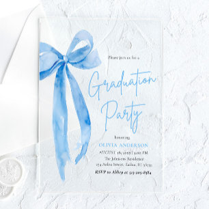 Invitaciones Acrílicas Moderna y elegante Graduación estilo Blue Bow