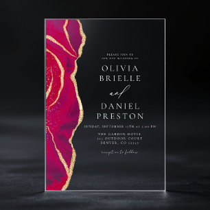 Invitaciones Acrílicas Moderno Agate de Oro Caliente Elegante Boda
