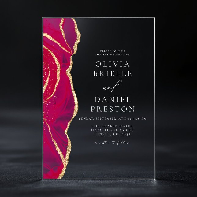 Invitaciones Acrílicas Moderno Agate de Oro Caliente Elegante Boda (Subido por el creador)