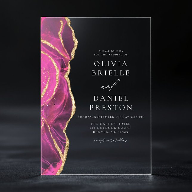 Invitaciones Acrílicas Moderno Agate de Oro Rosa Elegante Boda (Subido por el creador)
