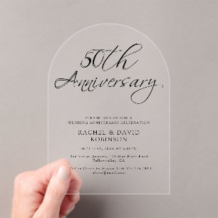 Invitaciones Acrílicas Moderno aniversario 50 Boda guión negro