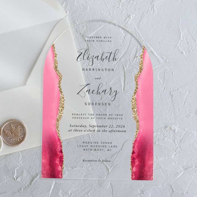 Invitaciones Acrílicas Moderno arco Boda de la agata de oro rosado (Subido por el creador)