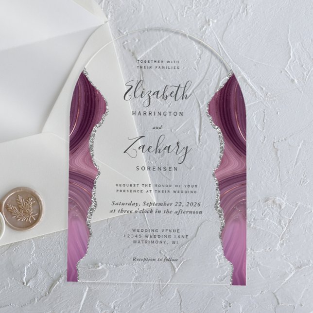 Invitaciones Acrílicas Moderno arco Boda de plata malva (Subido por el creador)