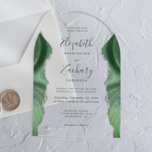 Invitaciones Acrílicas Moderno arco Boda de plata verde sabeada verde