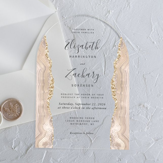 Invitaciones Acrílicas Moderno arco de Boda de marfil-oro agate (Subido por el creador)