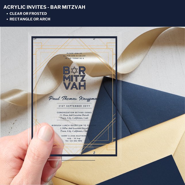 Invitaciones Acrílicas Moderno BAR Acrílico MITZVAH Marina Oro Moderno Tr (Subido por el creador)